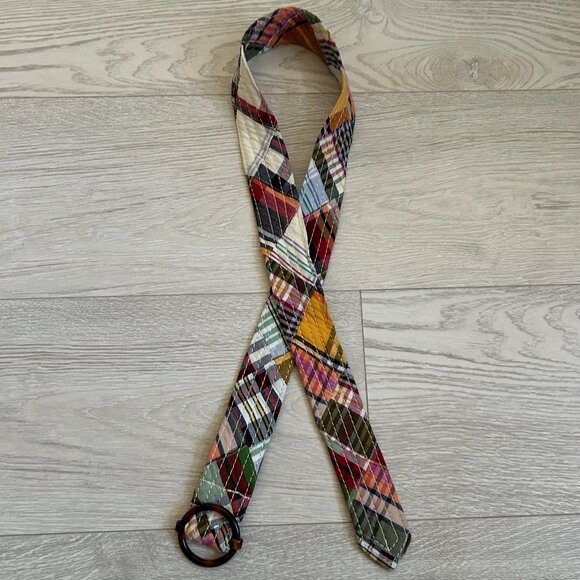 J. Crew Colorful Preppy Madras Plaid Patchwork Quilt Belt - Picture 4 of 16